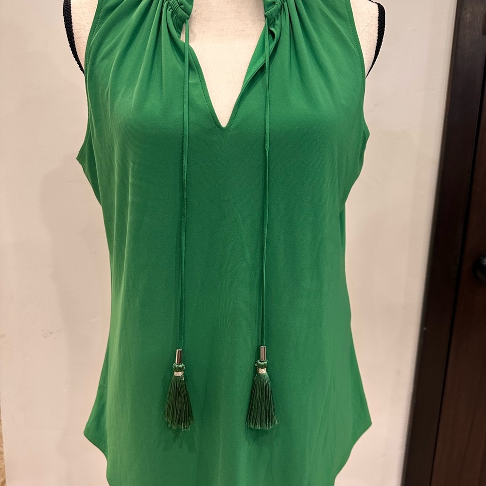 White House Black Market Green Tassel Tank Top